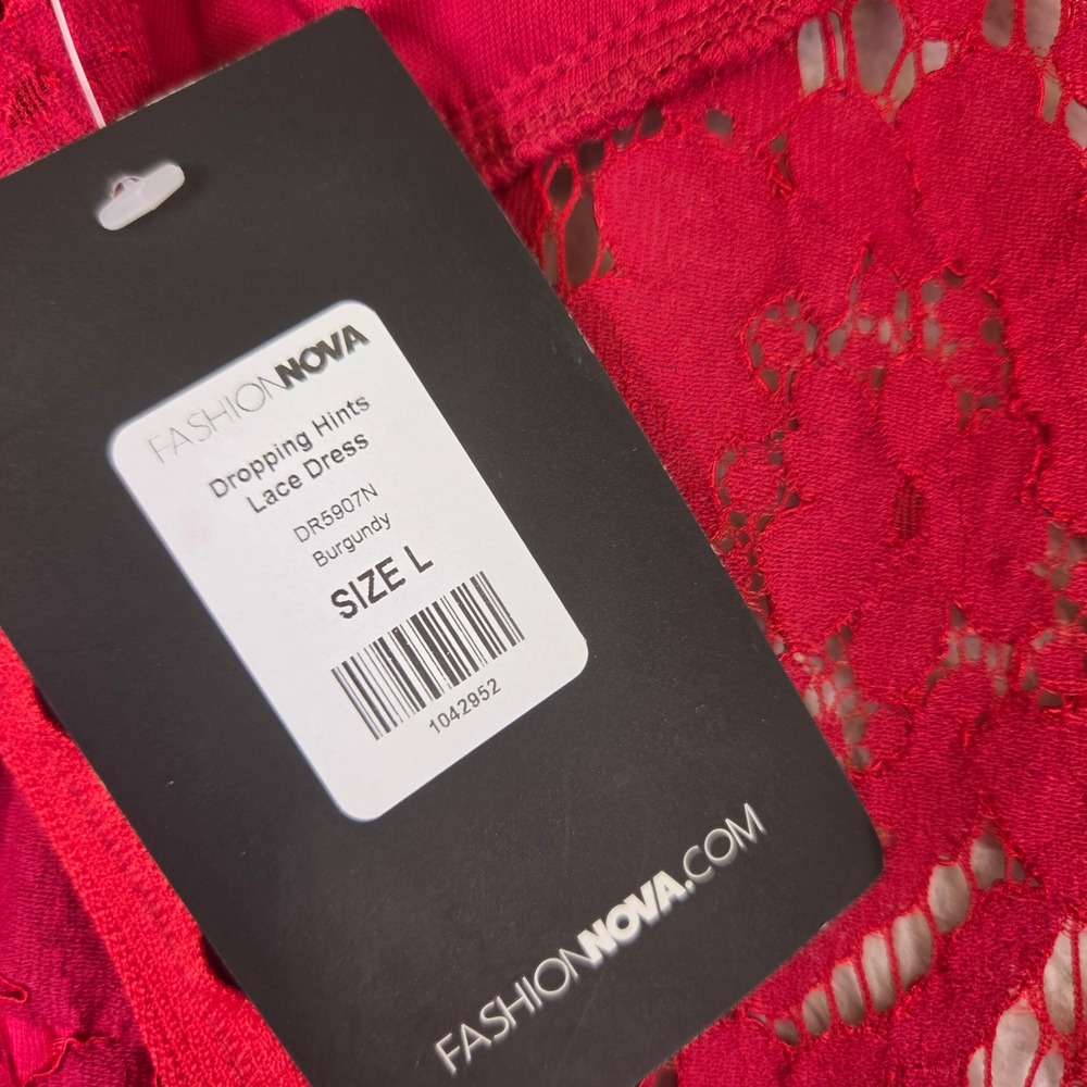 Fashion Nova Dropping Hints Lace Dress Burgundy Red Floral Midi DR5907N Size L - Picture 4 of 7